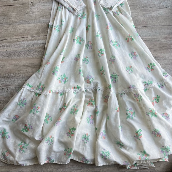 Vintage 1970’s Hippy Prairie Gunne Sax Style Long Sleeve Lace Maxi Dress - Picture 3 of 12